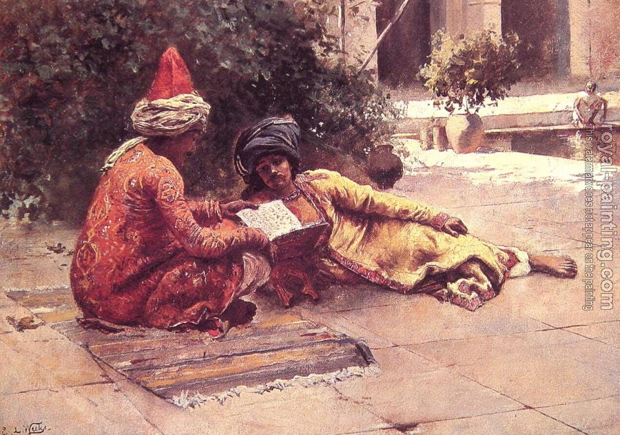 Edwin Lord Weeks : Two Arabs Reading in a Courtyard